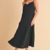 Side Button Midi Cami Dress - Black