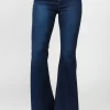 Side Slit Flare Jeans - Dk Blue