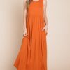 Sleeveless Maxi Dress with Pockets - Rust