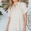 Solid Babydoll Short Sleeve Button Down Shirt - Taupe