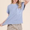 Solid Cap Sleeve Stitch Edge Knit Sweater - Blue