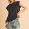 Solid Color Round Neck Sleeveless Top - Black