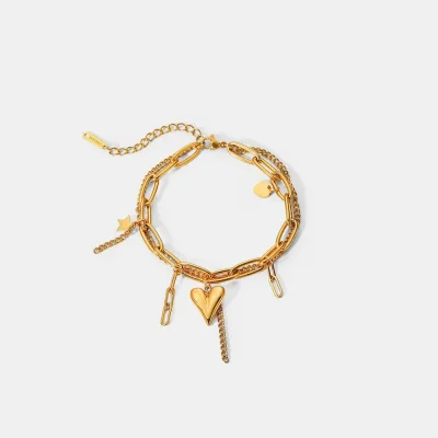 Stainless Steel Double Layered Charm Bracelet - Gold