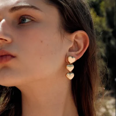 Stainless Steel Heart Earrings - Gold