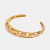 Stainless Steel Inlaid Rhinestone Cutout Bracelet - Gold
