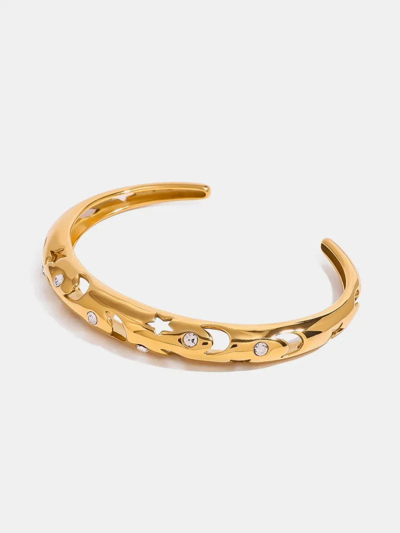 Stainless Steel Inlaid Rhinestone Cutout Bracelet - Gold
