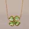 Stainless Steel Zircon Lucky Clover Pendant Necklace - Green