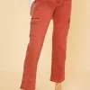 Straight Leg Jeans With Cargo Pockets - Orange-Red