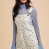 Stretch Ditsy Print Denim Overall Mini Dress - Ivory