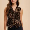 Stretch Leopard Denim Button Down Vest - Mocha