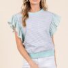 Striped Contrast Ruffle Detail Sleeveless Top - Mint