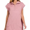Textured Knit Jacquard Quarter Zipper Mini Dress - Lt Rose