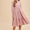 Textured Smocking Bodice Tiered Midi Dress - Mauve