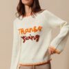 Thanksgiving Tinsel Lettering Sweater Top - Ivory