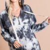 Tie Dye Brushed Terry Hoodie with Zip Up Closure - Ivory/Black
