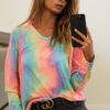 Tie Dye French Terry Long Sleeve Knit Top - Pastel Tiedye