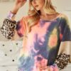Tie Dye French Terry Sweatshirt with Contrast - Pastel Tie Dye