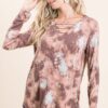 Tie Dye French Terry V-Neck Top - Rustic Mocha