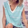 Tie Dye Printed Triblend Knit Sleeveless Henley Top - Mint