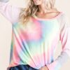 Tie Dye Terry Top with Color Block Pointelle Knit - Pastel Tie Dye