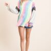 Tie Dye Terry Top with Contrast Puff Sleeves - Pastel Tie Dye