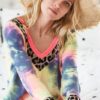 Tie Dye Terry V-Neck Top - Charcoal Tie Dye
