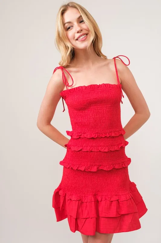 Tied-Straps-Ruffled-Smocked-Dress-Red-2