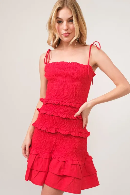 Tied-Straps-Ruffled-Smocked-Dress-Red-3
