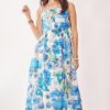 Tropical Boho Printed Detail Cut Out Maxi Dress - Cobalt Blue