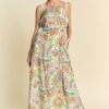 Tropical Boho Printed Detail Cut Out Maxi Dress - Orange Mint