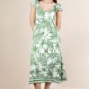 Tropical Printed Midi Summer Boho Dress - Green Mix