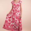 Tropical Printed Midi Summer Boho Dress - Tomato Mix