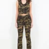 V-Cut Ruched Camo Flare Pants - Olive Camo