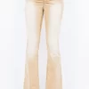 V-Cut Ruched Flare Pants - Tan