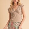 V-Neck Cap Sleeve Cropped Top - Mocha