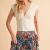 V-Neck Cap Sleeve Cropped Top - White