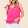 V-Neck Ribbon Detail Top - Fuchsia