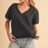 V-Neck Short Sleeve T-Shirt - Black