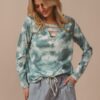 Variegated Tie Dye Rib V-Neck Top with Strapped - Dusty Sage Multi