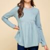 Waffle Knit Babydoll Top with Left Pocket Detail - Sea Blue