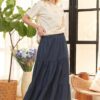 Waist Band Tiered Denim Maxi Skirt - Dk Denim