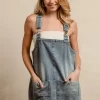 Washed Adjustable Strap Denim Overall Dress - Denim