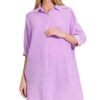 Washed Double Gauze Button Down Shirt Dress - B Lavender