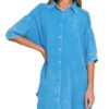 Washed Double Gauze Button Down Shirt Dress - Deep Sky