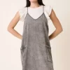 Washed Patch Pocket Mini Cami Denim Dress - Gray