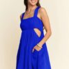 Washed Satin Cutout Skirt Bandeau Mini Dress - Cobalt