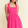 Washed Satin Cutout Skirt Bandeau Mini Dress - Hot Pink