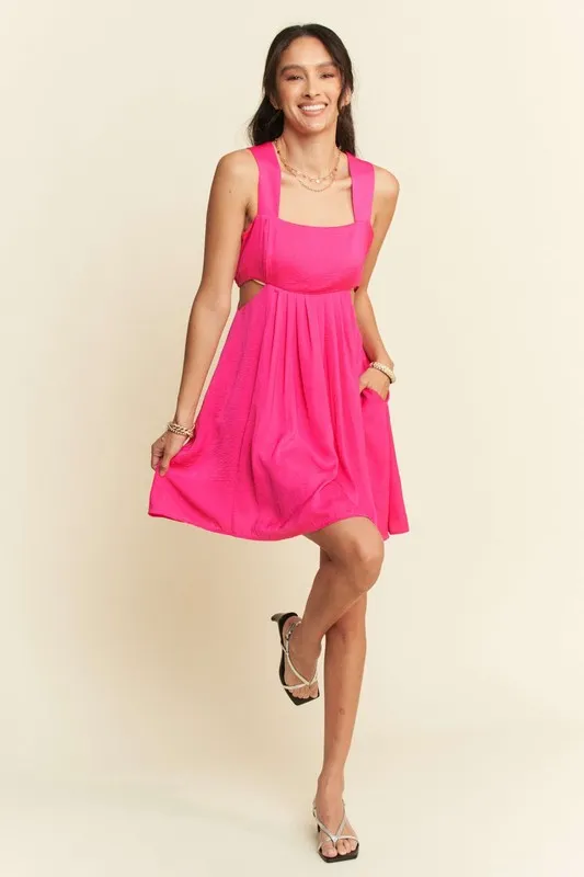 Washed-Satin-Cutout-Skirt-Bandeau-Mini-Dress-Hot-Pink-4