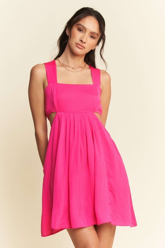 Washed-Satin-Cutout-Skirt-Bandeau-Mini-Dress-Hot-Pink Washed Satin Cutout Skirt Bandeau Mini Dress - Hot Pink