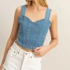 Washed Sweetheart Neck Wide Strap Denim Tank - Light